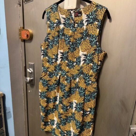 Retro Mid century Hawaiian Pineapple print Shift Mini Dress - Picture 11 of 16